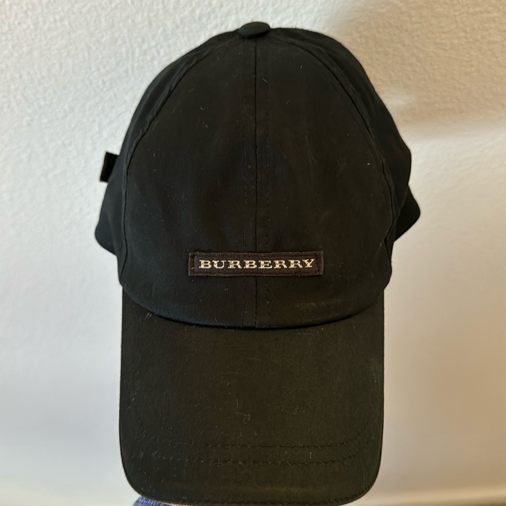 Burberry Golf Cotton Baseball Cap Hat Black with Nova Check Trim